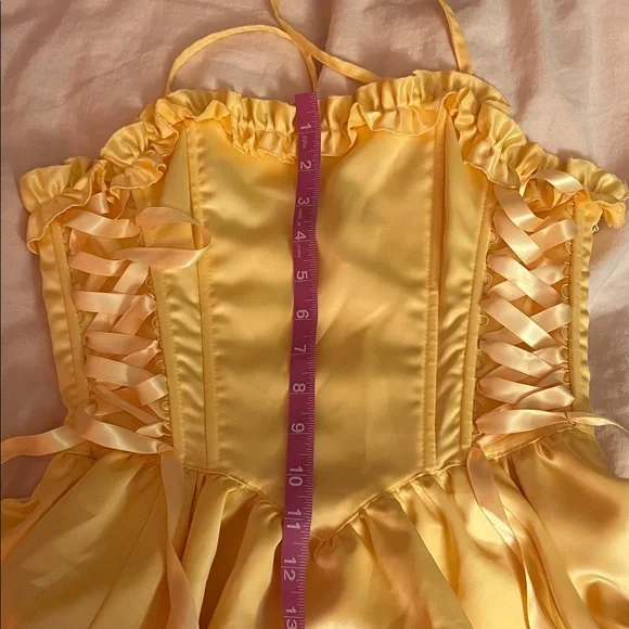 Sugar Thrillz Corset Cinched lace up Cottage Fairy Yellow Ruffle mini Dress - Picture 9 of 9